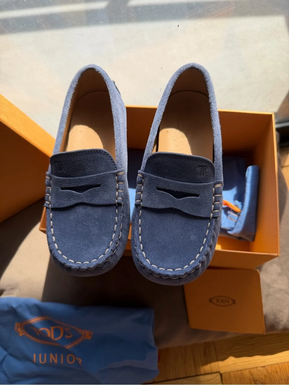 Tod's Junior Blue Suede Penny Loafers for Kids